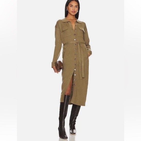 HEARTLOOM Melina Cardigan Dress Olive Green Pockets Small Office Siren Academia - Picture 1 of 15